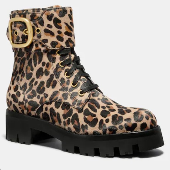 Coach Shoes - Coach Lucy Leopard print calf hair combat boots
